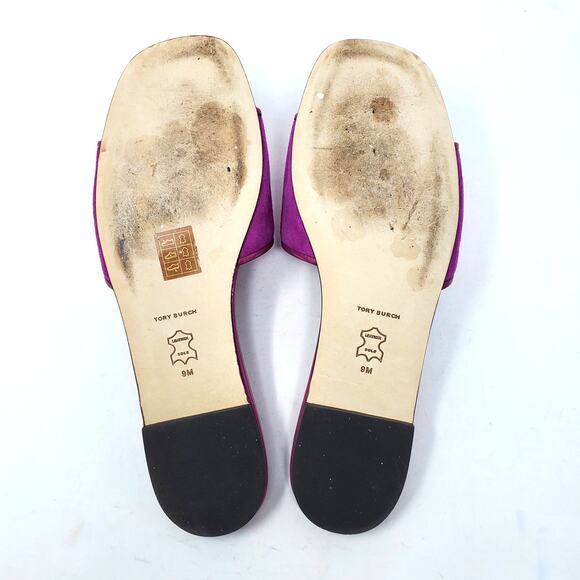 7 3 Tory Burch Eleanor Slide Suede Leather Sandals Fuchsia Pink 141279